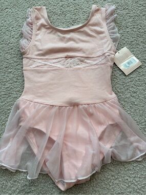 Children's Ballet Leotard with Tutu and Ruffle Sleeves - Light Pink